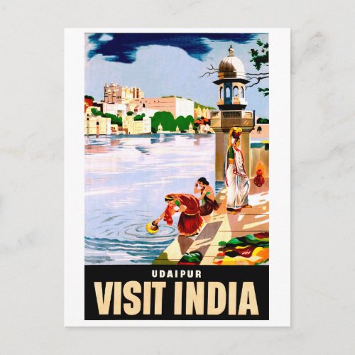 Udaipur India Women by the lake Vintage travel Postcard