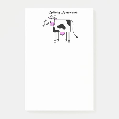 Udderly A_moo_sing Funny Singing Cow Pun Cartoon Post_it Notes