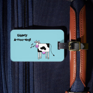 Udderly A-moo-sing Singing Cow Pun Cartoon Design Luggage Tag