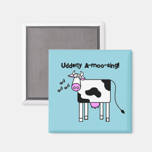 Udderly A-moo-sing Singing Cow Pun Cartoon Design Magnet