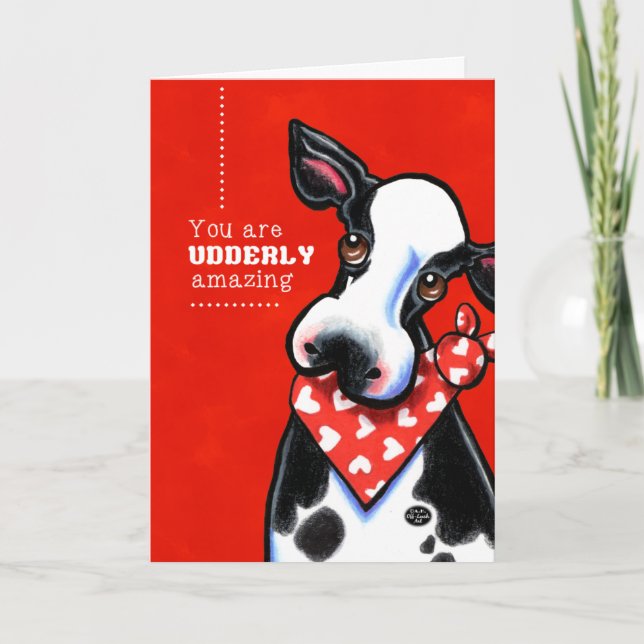 Udderly Amazing Sweetheart Cow Personalized Holiday Card (Front)