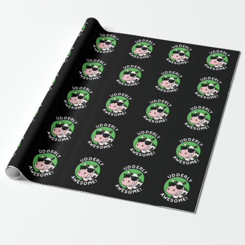 Udderly Awesome Funny Cow Pun Dark BG Wrapping Paper