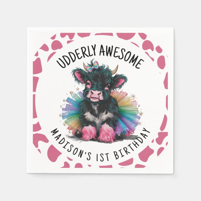 Udderly Awesome Tutu Highland Cow Print Napkins (Front)