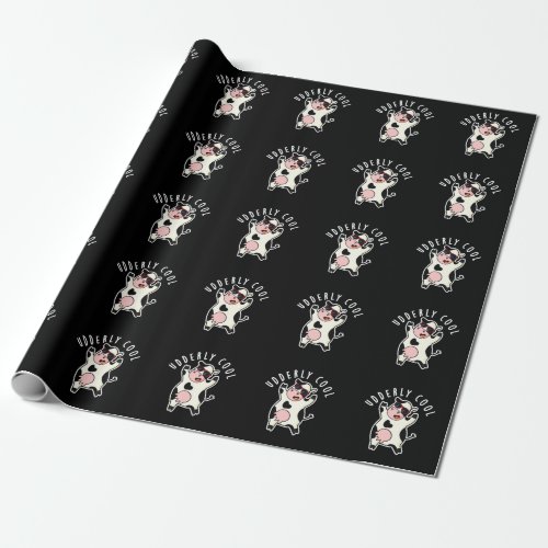 Udderly Cool Funny Cow Pun Dark BG Wrapping Paper