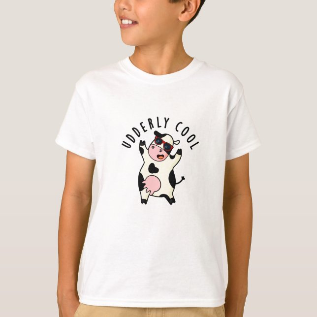 Udderly Cool Funny Cow Pun  T-Shirt (Front)