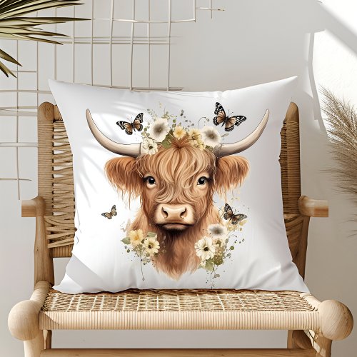 Udderly Delightful Boho Floral Scottie Cow Throw Pillow