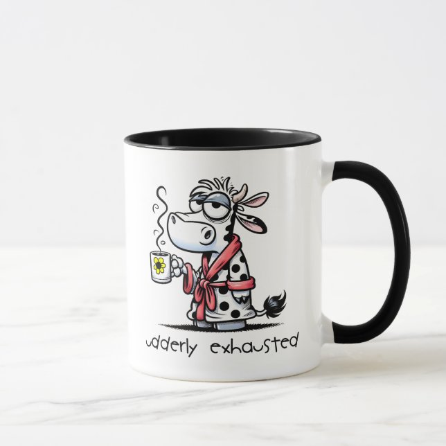 Udderly Exhausted Cow in a Robe Drinking Coffee Mug (Right)