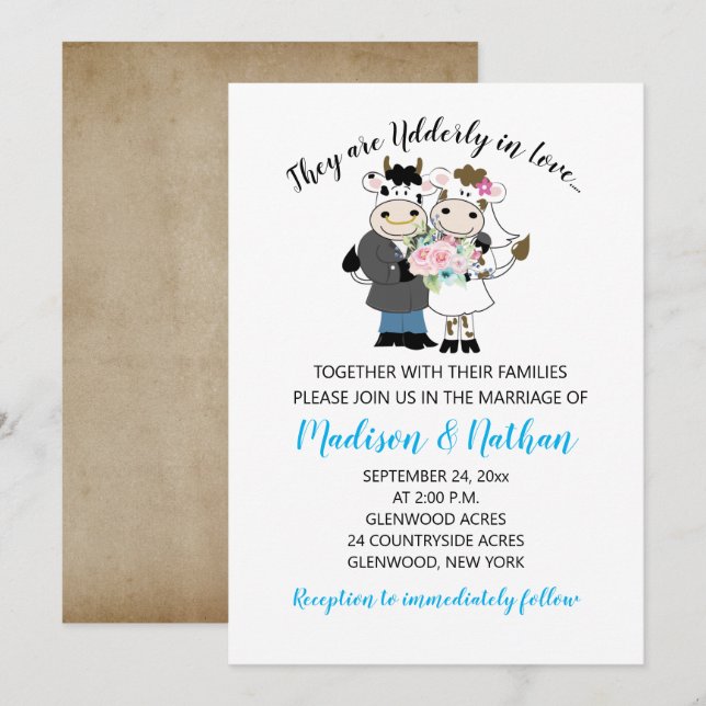 Udderly in Love Cow Couple Bride and Groom Wedding Invitation (Front/Back)