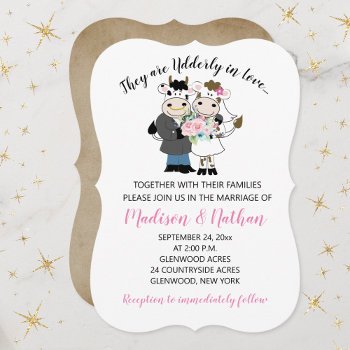 Udderly In Love Cow Couple Bride And Groom Wedding Invitation by allpetscherished at Zazzle