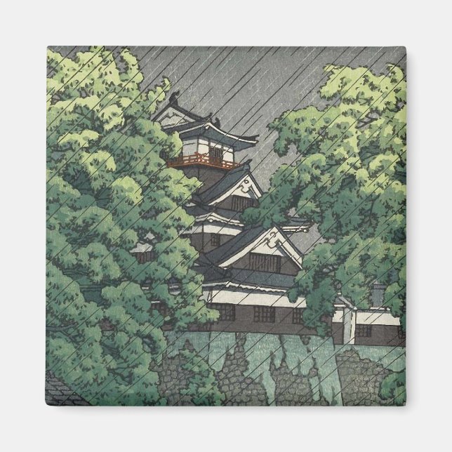 Udo Tower, Kumamoto Castle in rain Kawase Hasui Magnet (Front)