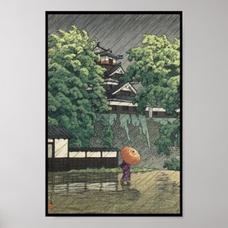Udo Tower, Kumamoto Castle in rain Kawase Hasui Poster