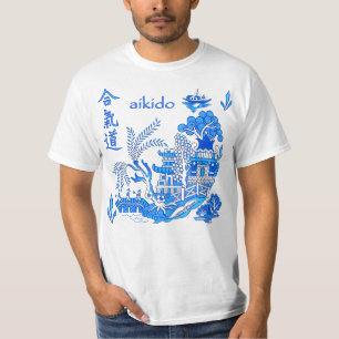 Ueshiba Aikido Castle Willow Scene - Martial Arts T-Shirt
