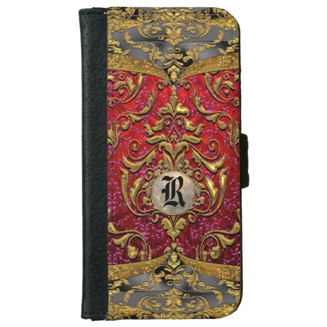 Ufaycicle Baroque 6/6s Damask Monogram iPhone Wallet Case (Front)