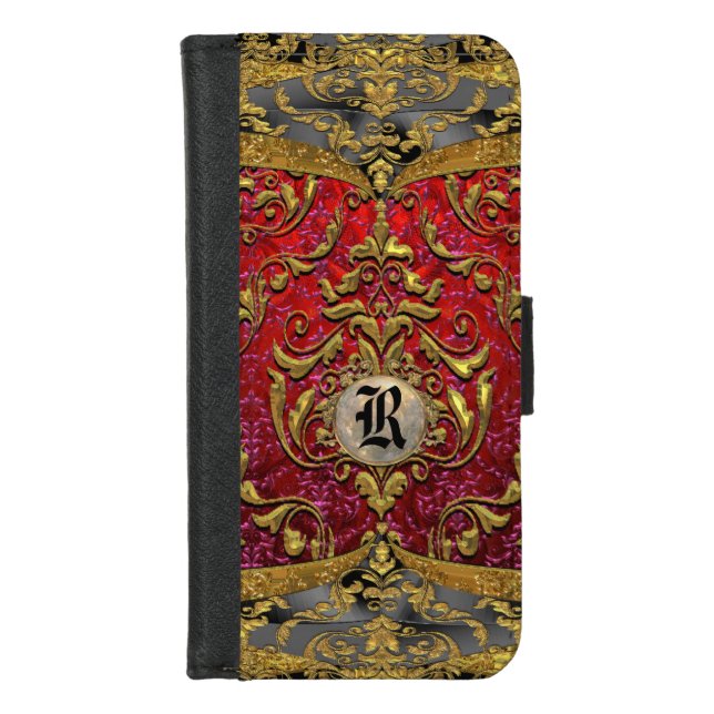 Ufaycicle Baroque Beautiful Damask Monogram iPhone Wallet Case (Front)