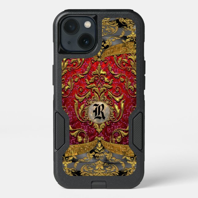 Ufaycicle Baroque  Damask Personalized Monogram Otterbox iPhone Case (Back)