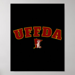 Uff-da Minnesota State Map Hockey Logo Graphic Mn Poster