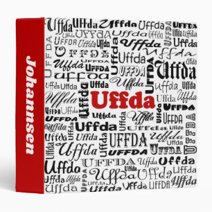 Uffda Funny Norwegian Expression Red Black Name 3  Ring Binder