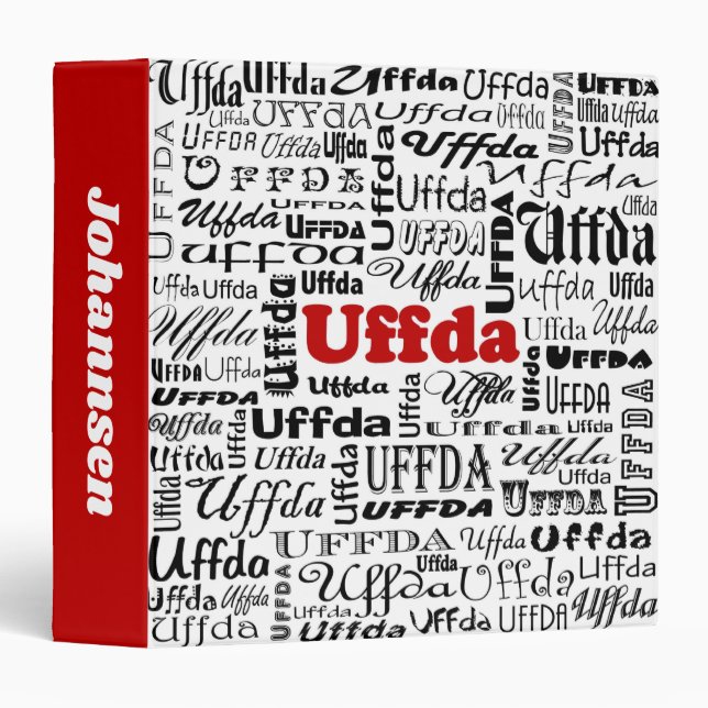Uffda Funny Norwegian Expression Red Black Name 3  Ring Binder (Front/Spine)