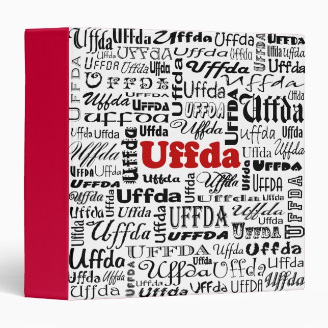 Uffda Funny Scandinavian Design Red Black Text 3 Ring Binder (Front/Spine)
