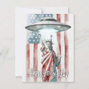 UFO 4th of July Statue of Liberty Funny Art Postcard