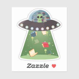 UFO Abducting Books Sticker