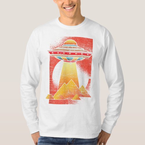 UFO Abduction Alien Egyptian Pyramids Sci Fi Space T_Shirt