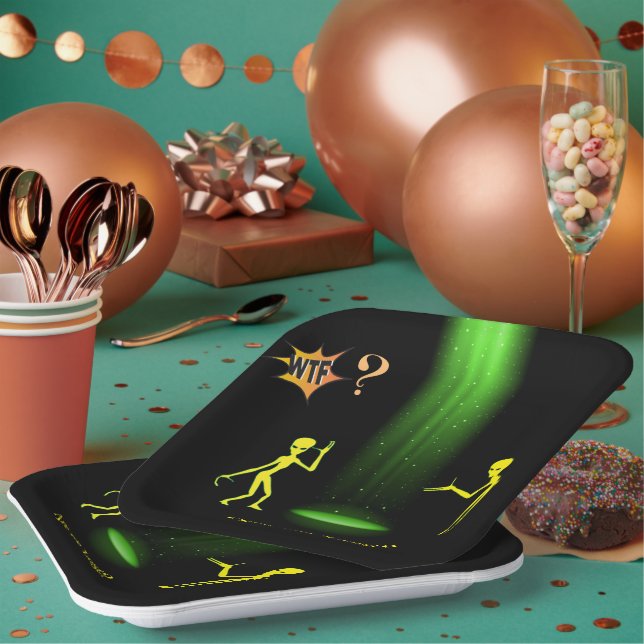 UFO Alien Abduction 👽 Are we Lost??  WTF? Paper Plates (Multi)