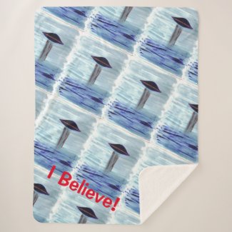 UFO Alien Abduction - Blue - Believe - Watercolour Sherpa Blanket