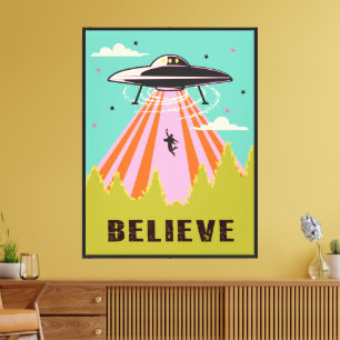 UFO Alien abduction retro mod pop art Canvas Print