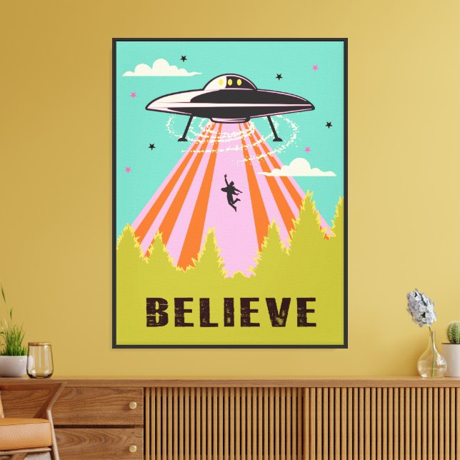 UFO Alien abduction retro mod pop art Canvas Print (Insitu(LivingRoom))