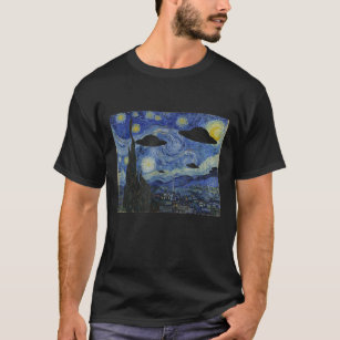 UFO Alien Abduction Starry Night Van Gogh Painting T-Shirt