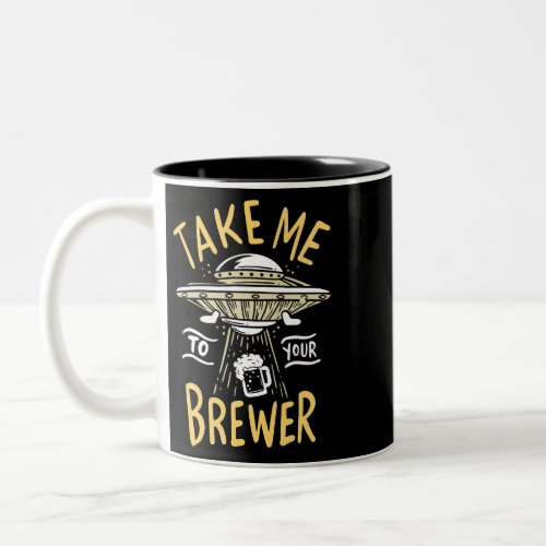 UFO Alien and Craft Beer Hops Homebrew Beer Brewin Two_Tone Coffee Mug
