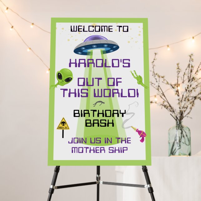 UFO Alien Any Age Birthday Welcome Foam Board (In Situ (Stand))