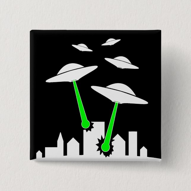 UFO Alien Attack Pinback Button (Front)