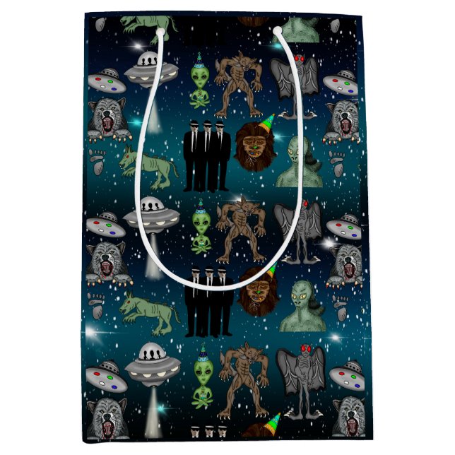 UFO, Alien, Bigfoot Cryptid Birthday  Medium Gift Bag (Front)