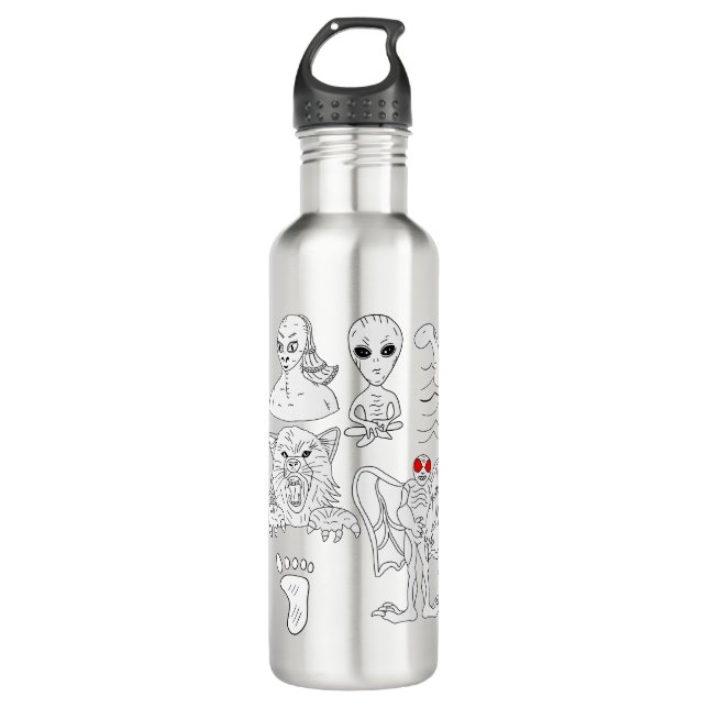UFO, Alien, Bigfoot, Mothman, Dogman, Cryptids Stainless Steel Water Bottle (Front)