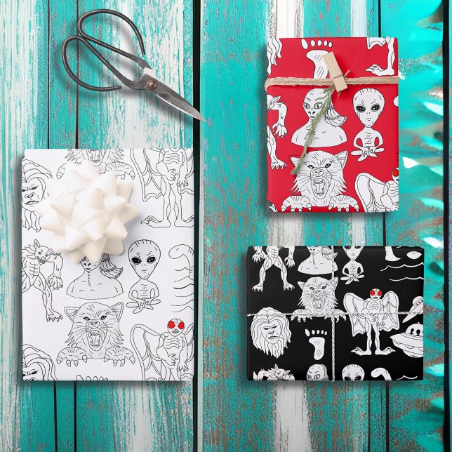 UFO, Alien, Bigfoot, Mothman, Dogman, Cryptids    Wrapping Paper Sheets (Creator Uploaded)