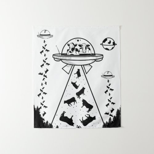 UFO alien cow abduction Tapestry