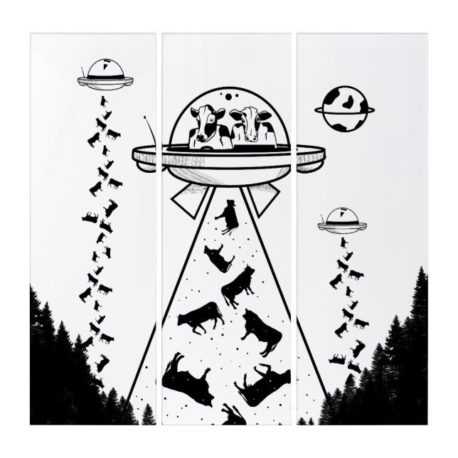 UFO alien cow abduction Triptych (Front)