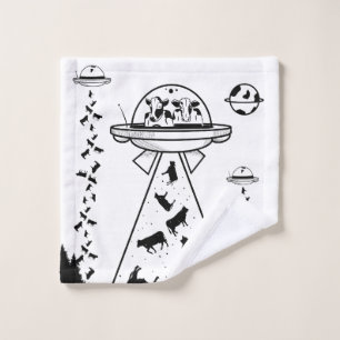 UFO alien cow abduction Wash Cloth