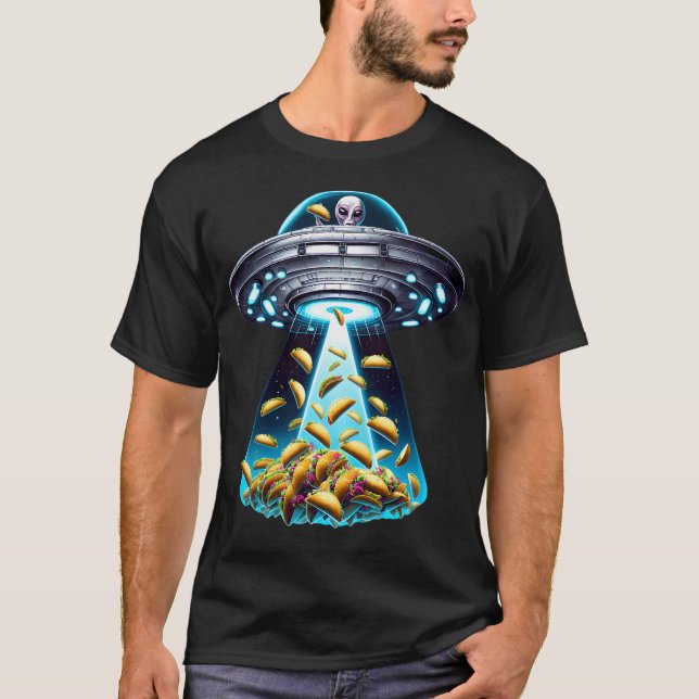 Ufo Alien Eating Tacos Taco Lover Funny T-Shirt (Front)