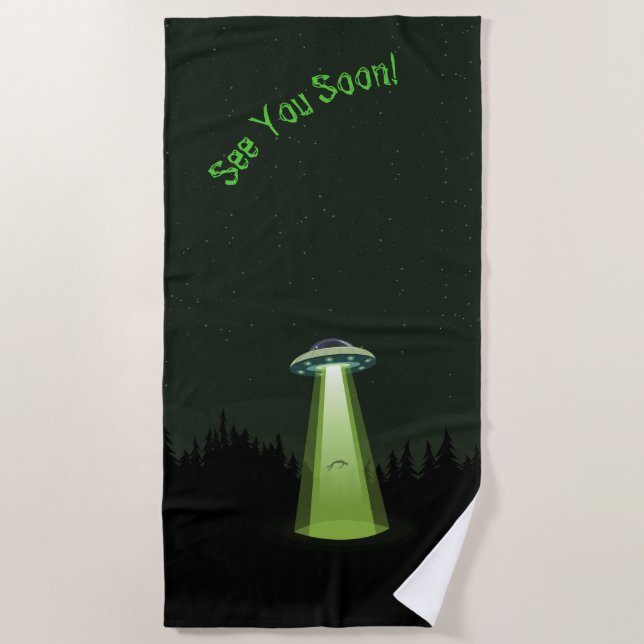 UFO alien fans saucer abduction dark green custom Beach Towel (Front)