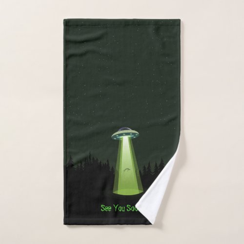 UFO alien fans saucer abduction dark green custom  Hand Towel