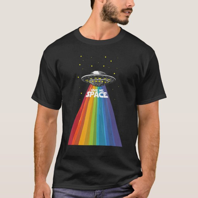 Ufo Alien Gay Pride Rainbow Space Ship Funny Lgbt T-Shirt (Front)