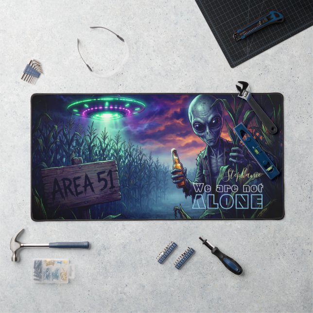 UFO Alien In The Cornfield Paranormal Sci-Fi Desk Mat (Workstation)