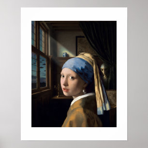 UFO Alien Parody Girl Pearl Earring Poster