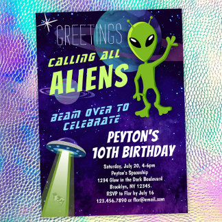 UFO Alien Party Birthday Invitation