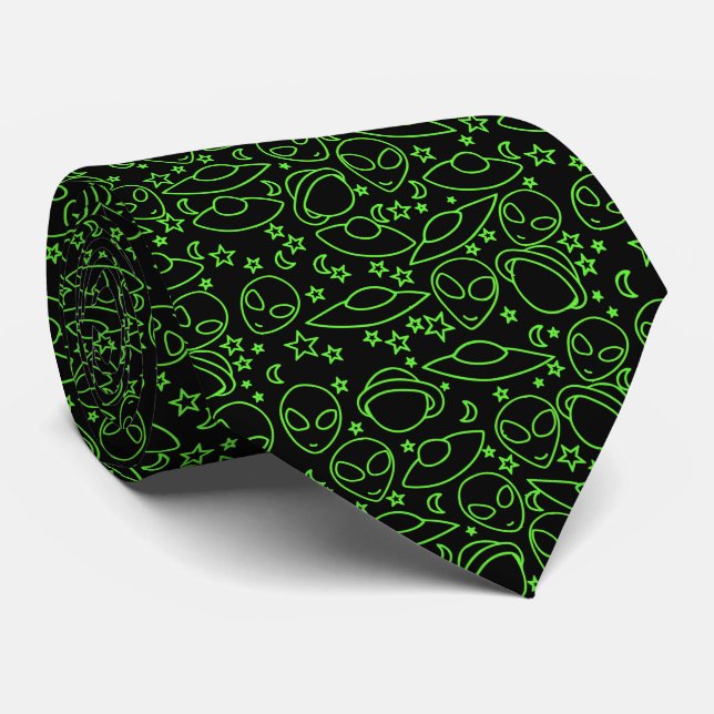 UFO Alien retro 90s UFOS Neck Tie (Rolled)
