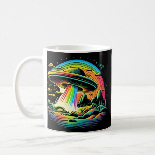 UFO Alien Retro Bright Mountain Lake Camping Visit Coffee Mug