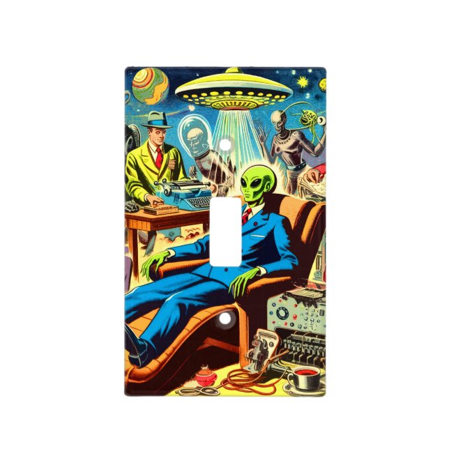 Ufo Alien Sci-fi Retro Comics Light Switch Cover (Front)
